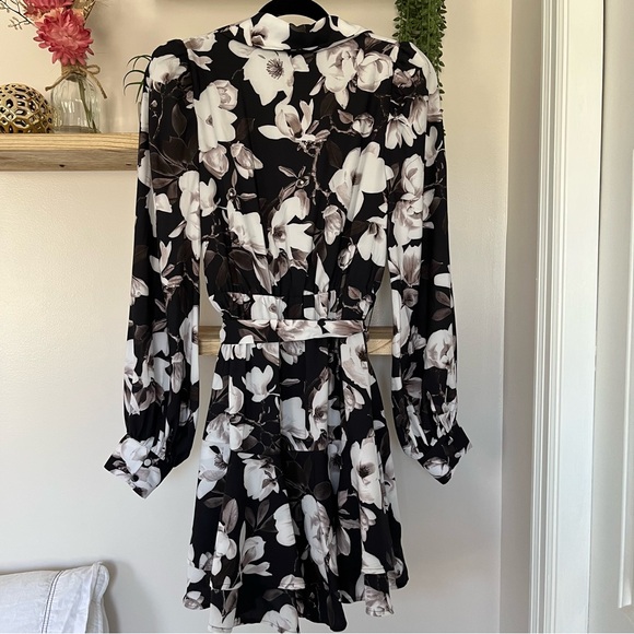 Express Floral Tie Waist Long Sleeve Dress - Picture 6 of 8